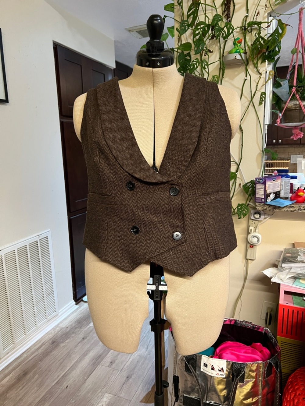 ModCloth Brown Tweed Double-Breasted Vest